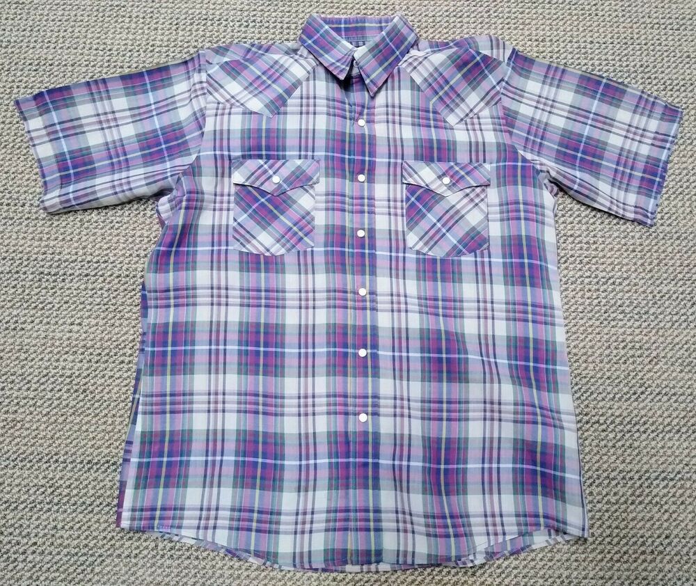 Vtg Saddle King By Key Mens Western Pearl Snap Short Sleeve Shirt 16.5